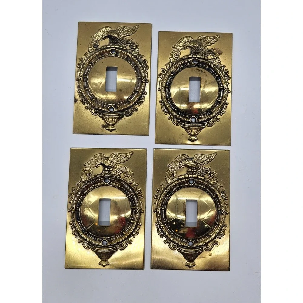 Vintage Brass Eagle Light Switch Covers Set of 4 Federal Style Single Toggle